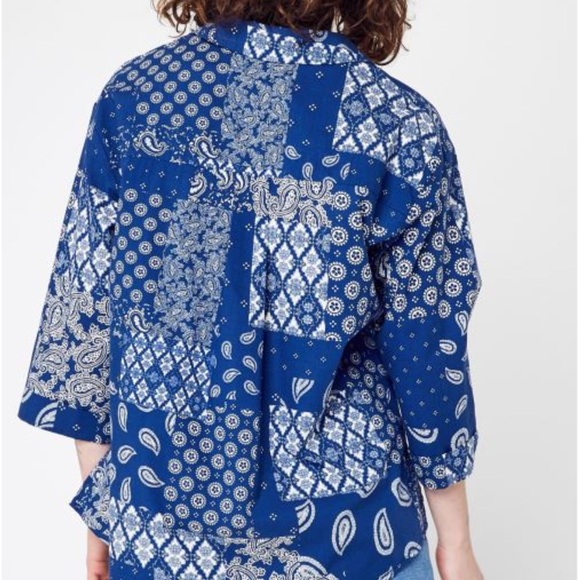 Grace & Mila Espinosa Blouse Size S Blue Print Top Cotton - Picture 4 of 12